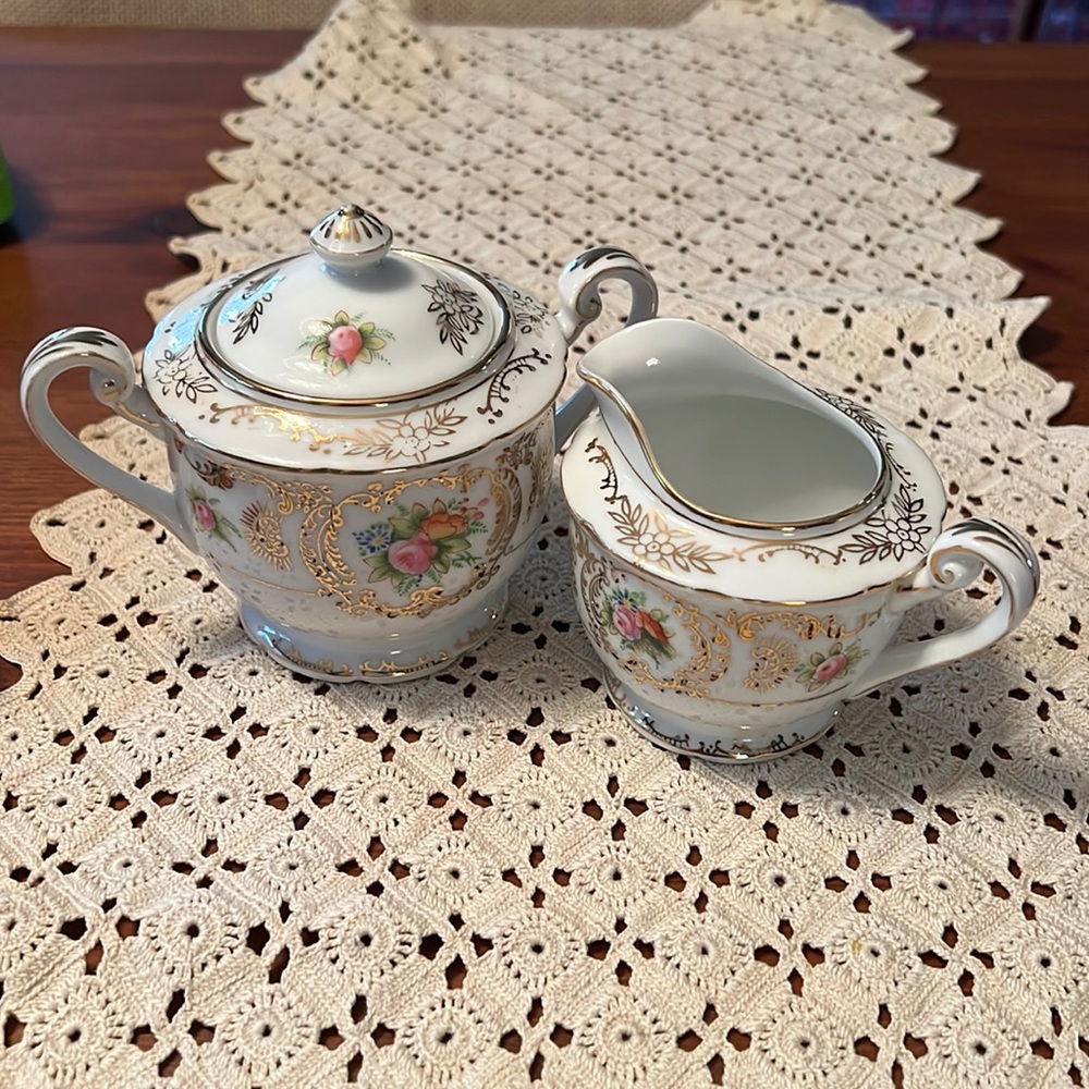 Vintage Chikaramchi handpainted sugar and creamer 1930